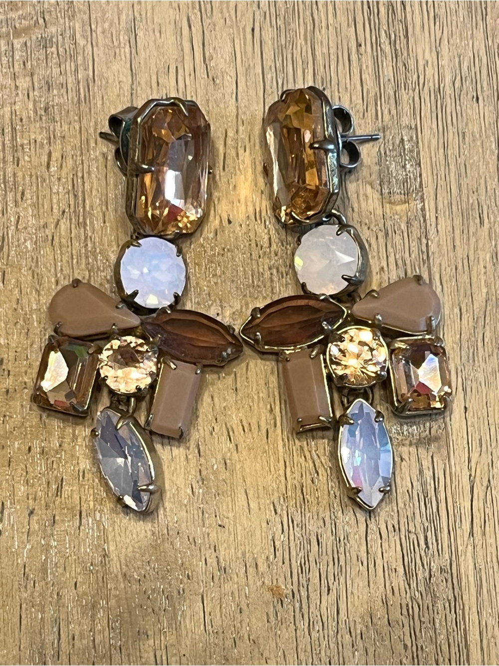 J. Crew Statement Beige and Champagne Crystal Drop Earrings
